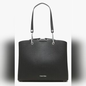 Calvin Klein Black Pebbled Leather Structured Tote